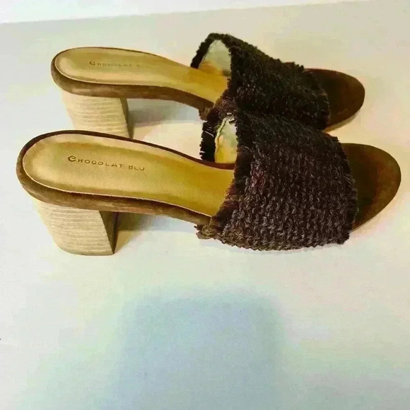 Chocolat Blu Beeks Brown Raffia Heeled Slide - Picture 8 of 9